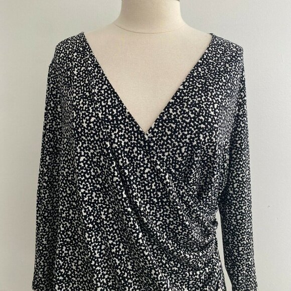 Ann Taylor Black and White ditzy floral Surplice Long Sleeve Blouse Sz XS - Picture 5 of 8